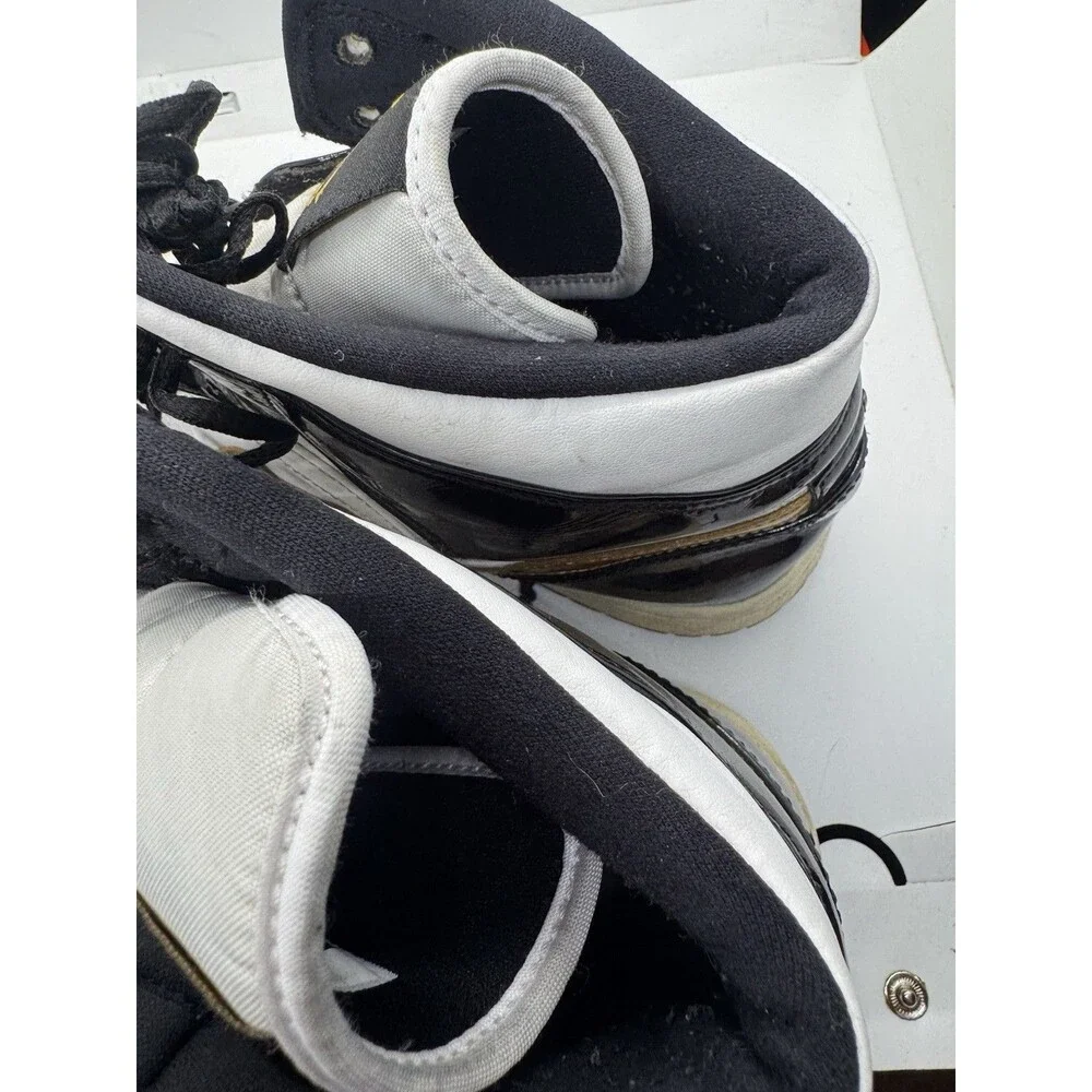 Nike Air Jordan 1 Mid Patent Black White Gold Mens 13 Shoes Sneakers 852542 007